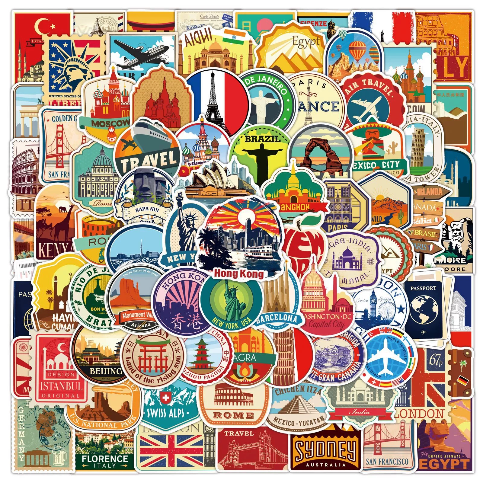 Car Accessories Gift Ideas - 100PCS World Travel Doodle Stickers, Waterproof