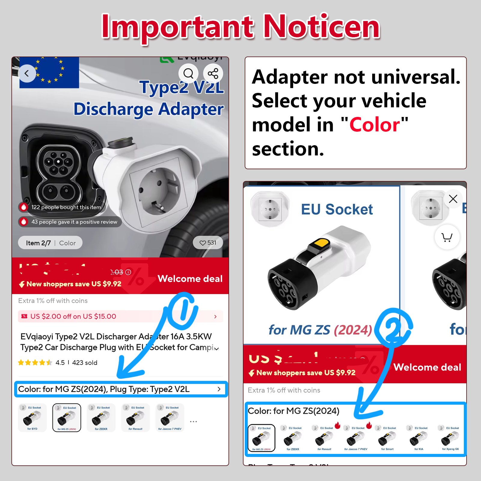 EVqiaoyi Type2 V2L Discharger  - Car Accessories Usa ulasan dan harga