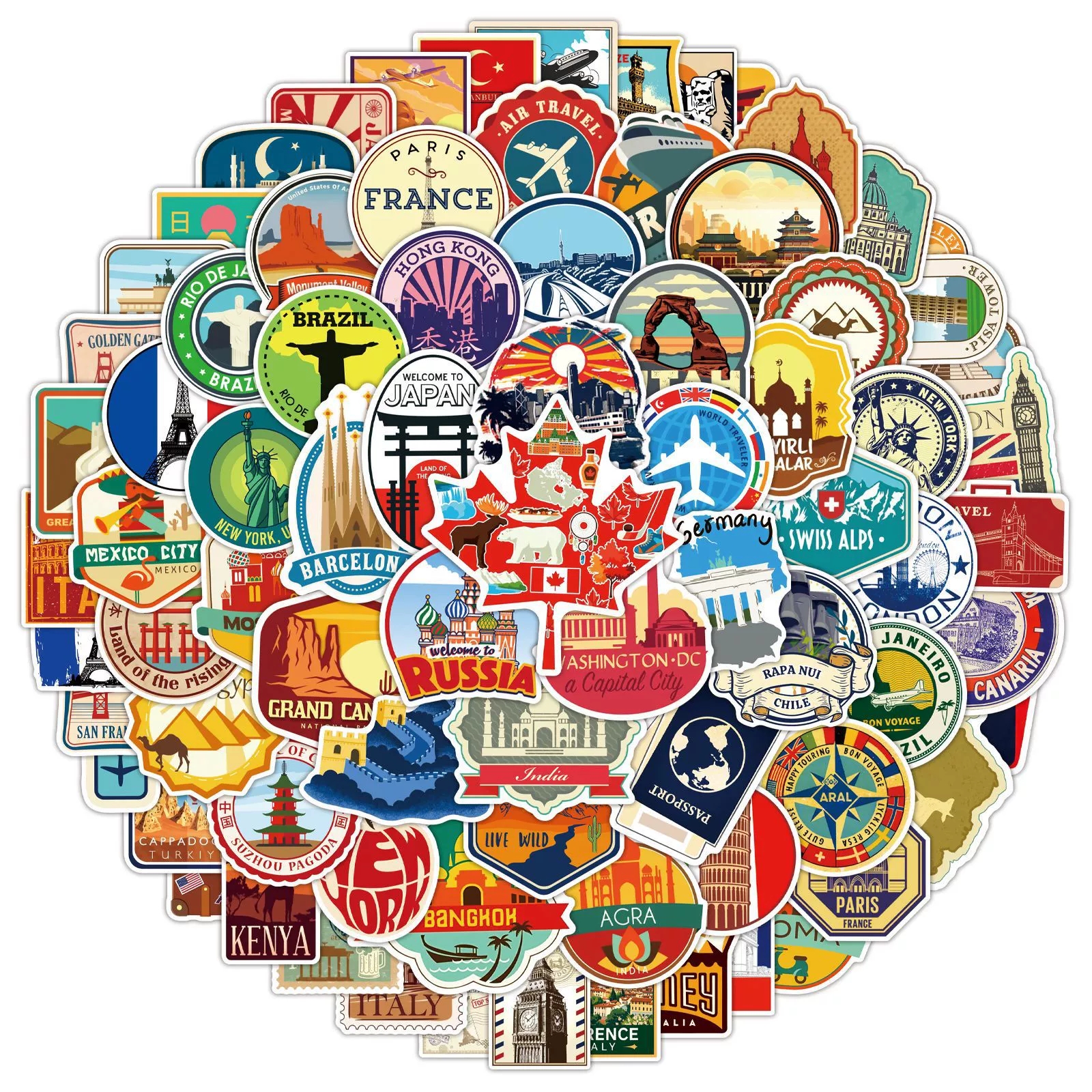 100PCS World Travel Doodle Sti - Car Accessories Gift Ideas ulasan dan harga
